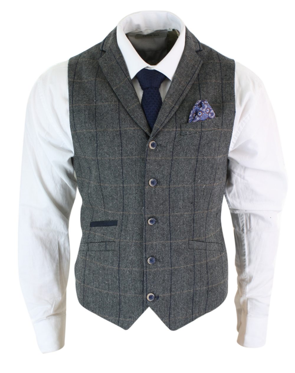 Men's Tweed Herringbone Check Waistcoat - Cavani Albert