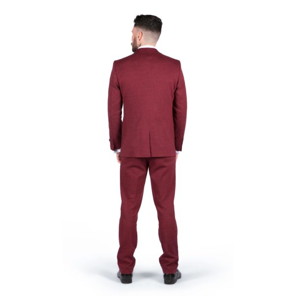 Men’s Wine Red Herringbone Tweed 3 Piece Suit | Burgundy and Black Textured Pattern| Soft Wool Feel| Classic Vintage Style, Modern Slim Fitting | Regular Length | Wedding Prom Work Event